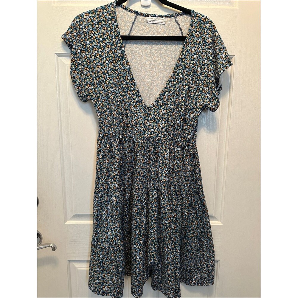 Urban Outfitters Blue Floral V-Neck Midi Dress